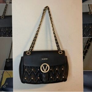 Valentino Alice Quitted double chain black lamb skin leather shoulder bag 🖤